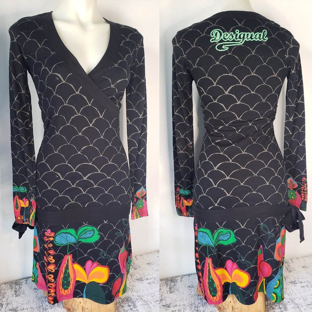 Desigual Spain Long Sleeve Mermaid Floral Print Dress 100% Cotton